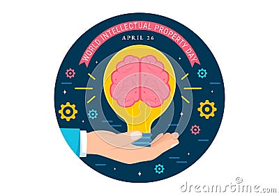 World Intellectual Property Day Vector Illustration on 26 April with Brain and Light Bulb for Innovation and Ideas Creativity Vector Illustration