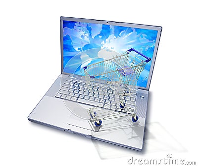 World Internet Computer Shopping Trolley Stock Photo