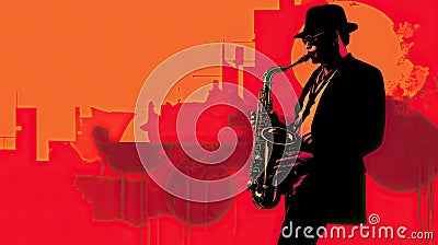 the World Jazz Festival with a dynamic photograph of a saxophonist musician passionately playing the saxophone on stage Stock Photo