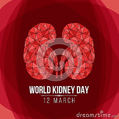 World Kidney day with abstract triangle Kidney sign on red background vector design Vector Illustration