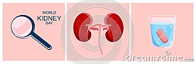 World Kidney day horizontal banner.Nephrology.Pyelonephritis and renal failure disease. Vector Illustration