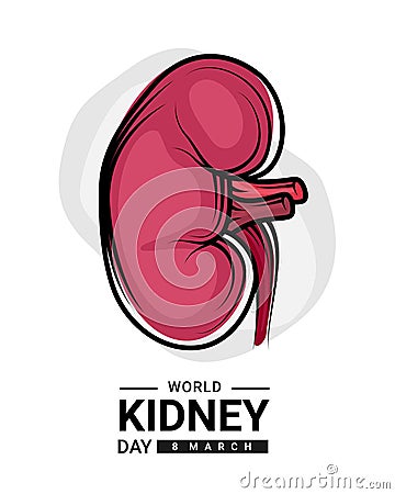 World kidney day with red human kidney outline Drawing sign vector design Vector Illustration