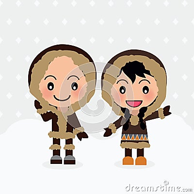 World Kids from Eskimo Vector Illustration