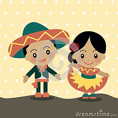 World Kids from Mexico Vector Illustration