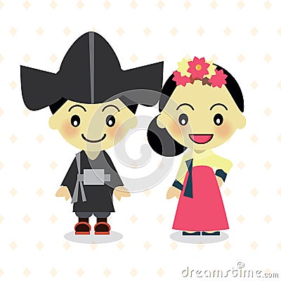 World Kids from South Korea Vector Illustration