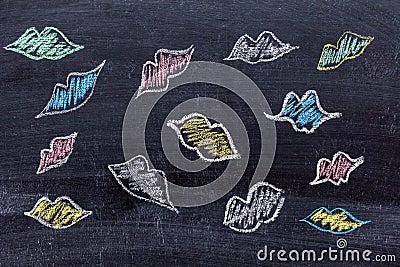 World kiss day. Drawing of many lips on a chalkboard Stock Photo