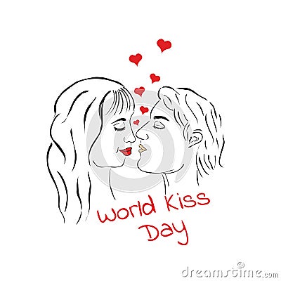 World kiss day. Kissing loving couple. A man and a woman Vector Illustration