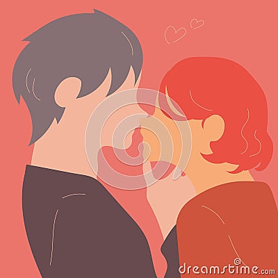 World Kissing day. Couple of lovers. Kiss of a guy and a girl. Valentine's Day. Couple flat design Vector Illustration