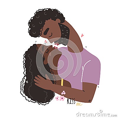 World kissing Day. Romantic black african american couple in love kissing Cartoon Illustration