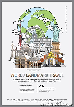 The World Landmark Travel Poster Design Template Vector Illustration