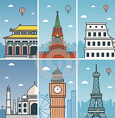 World Landmarks design with Cities skylines. Vector Illustration