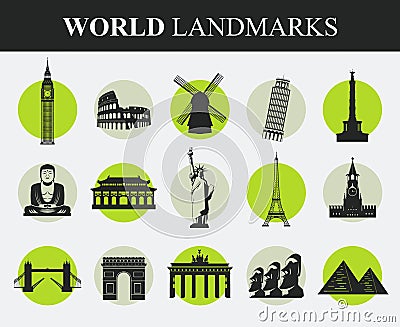 World landmarks flat icon set. Travel and Tourism. Vector Vector Illustration