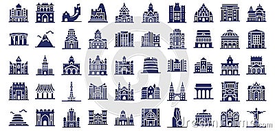 World Landmarks Isolated Vector Icons Set that can easily modify or edit Editorial Stock Photo