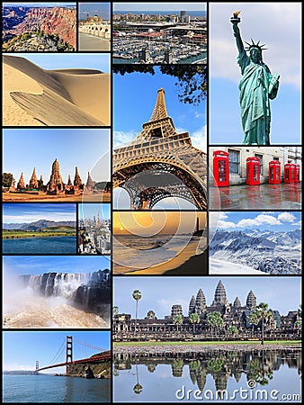 World landmarks postcard Stock Photo