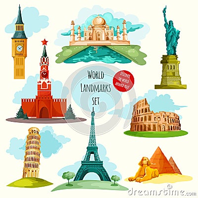 World Landmarks Set Vector Illustration