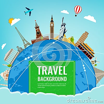 World landmarks. Travel and tourism background. Vector Vector Illustration