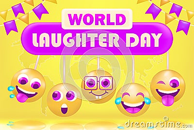 World laughter day. 3d vector Newton ball with happy emoticons Vector Illustration