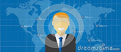 World leader global executive manager corporate male smile with map connected Vector Illustration