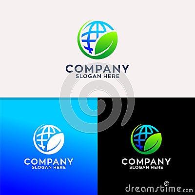 World And Leaf Modern Logo Design Template Vector Illustration