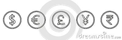 World line coins icon set Stock Photo