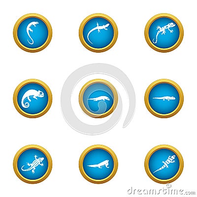 World of lizard icons set, flat style Vector Illustration