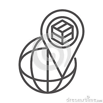 World location cardboard box cargo shipping related delivery line style icon Vector Illustration