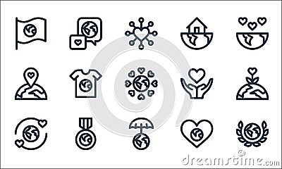 World love line icons. linear set. quality vector line set such as laurel, world, world, medal, love, home Vector Illustration