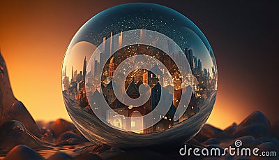 World in the magical crystall ball, surreal fantasy art. Generative AI Stock Photo