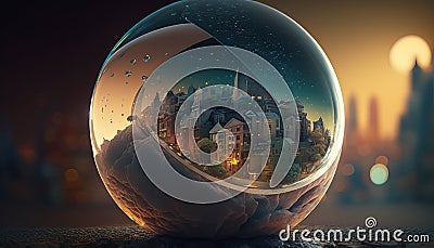 World in the magical crystall ball, surreal fantasy art. Generative AI Stock Photo