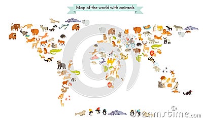 World mammal map silhouettes. Animals world map. Isolated on white background vector illustration Vector Illustration