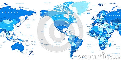 World Map - America in center. Vector Illustration