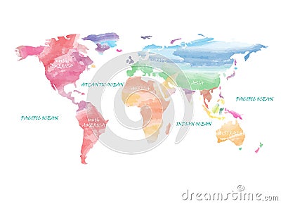 Colorful World Map artistic watercolor Vector Illustration