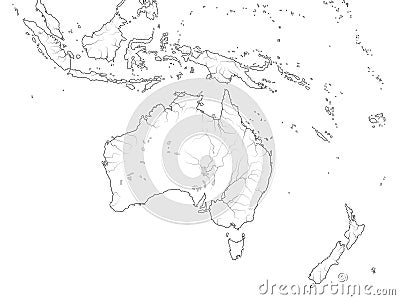 World Map of AUSTRALASIA REGION: Australia, Oceania, Indonesia, Polynesia, Pacific Ocean. Geographic chart. Vector Illustration