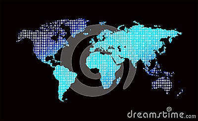 World map with binary code background Stock Photo