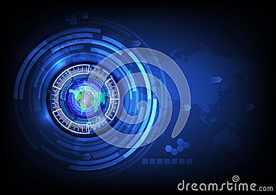 World map blue eye ball abstract cyber future technology concept Cartoon Illustration