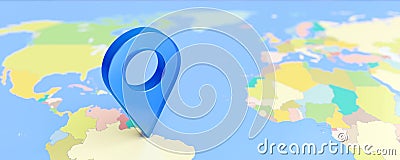 World Map and blue pin pointer location, Travel navigation GPS concept Stock Photo