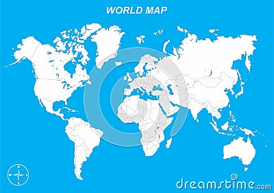 World map outline with borders Vector Illustration