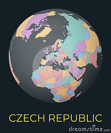 World map centered to Czech Republic. Vector Illustration