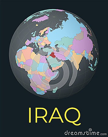 World map centered to Republic of Iraq. Vector Illustration