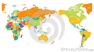 Asia Center World Map Color Vector Illustration