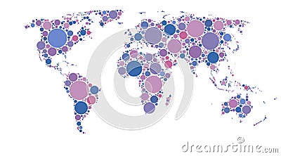 World map of colored circles, multicolor pattern Vector Illustration