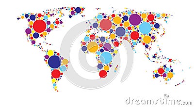 World map of colored circles, multicolor pattern Vector Illustration