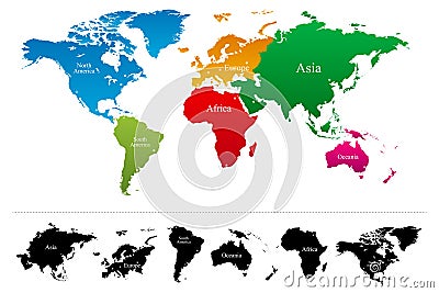 Vector World map with colorful continents Atlas Vector Illustration