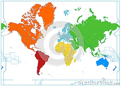 World map with colorful continents. No text Vector Illustration