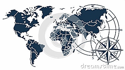 World map and compass, global navigation, travel and exploration vector design Generative AI Vector Illustration