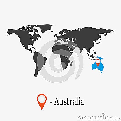 World Map with continent Australia. Vector Illustration