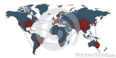 World map, coronavirus, COVID-19 and SARS-CoV-2 concept Vector Illustration