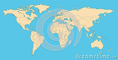 World map with countries borders. Vector Illustration