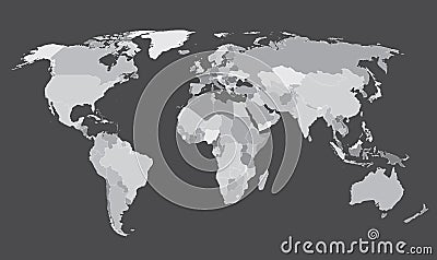 World map countries gray gradient Vector Illustration