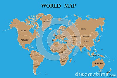 World map with countries names Vector Illustration